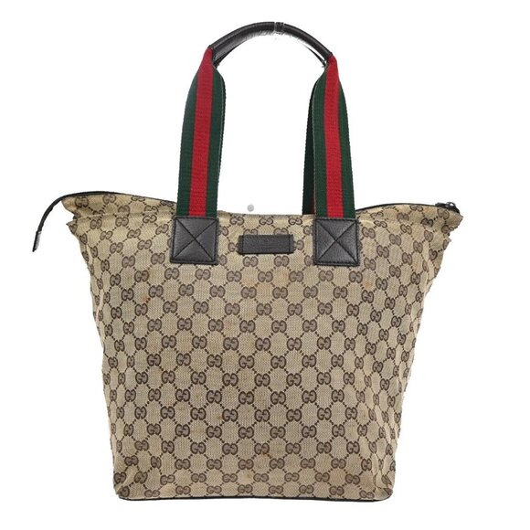 GUCCI Logo Sherry GG Pattern Hand Bag Canvas Leather Brown Italy 67EF238 - Picture 1 of 16
